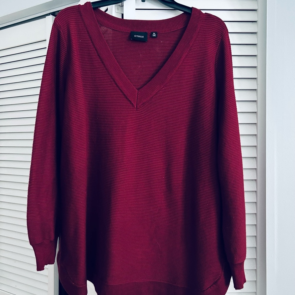 Cyrus Deep Red V-Neck Sweater for Women